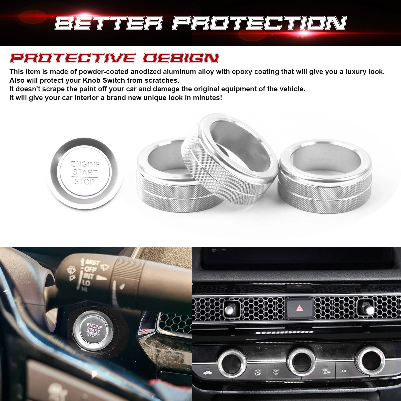 Engine Start Push Button + AC Climate Control Cover for Honda Civic (2022-2026)