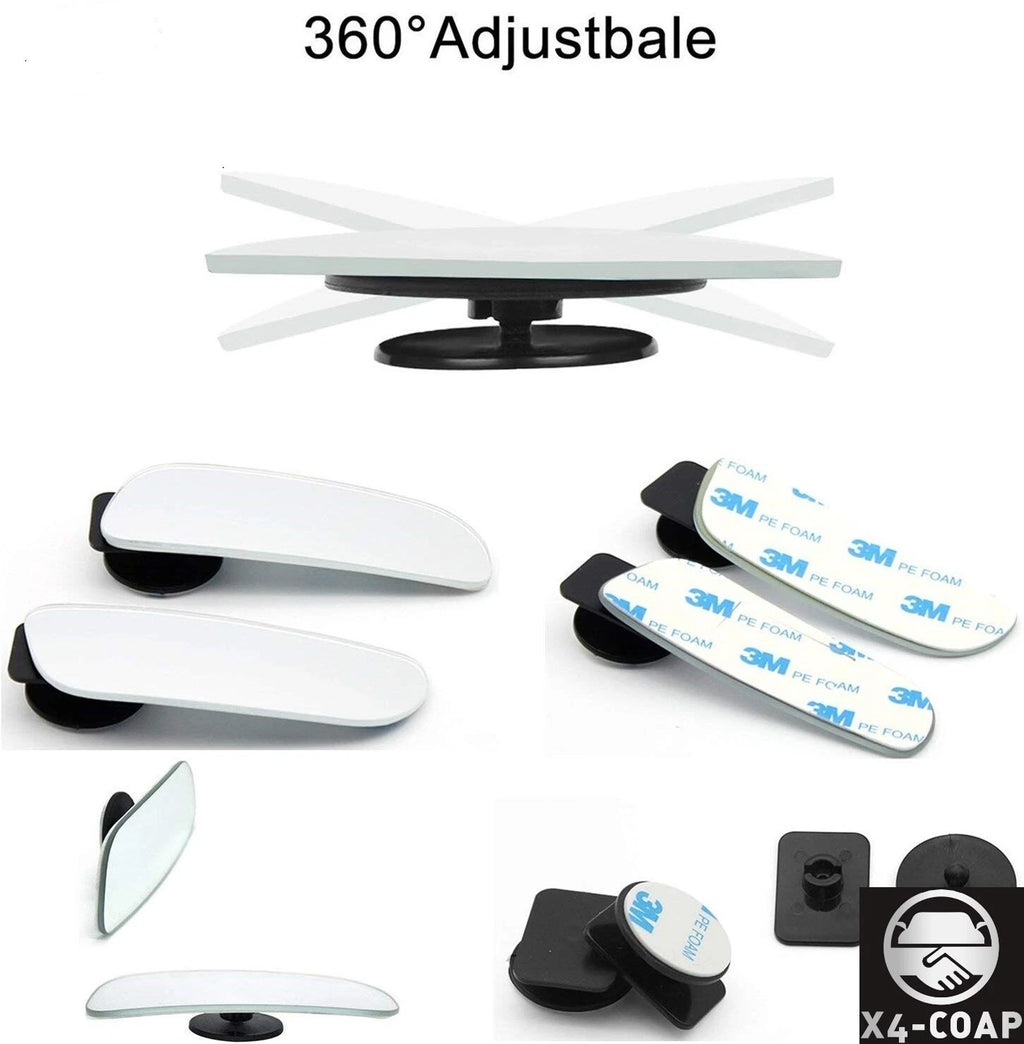 2X Wide Angle Convex Rear Side View Blind Spot Mirrors for Universal Fit