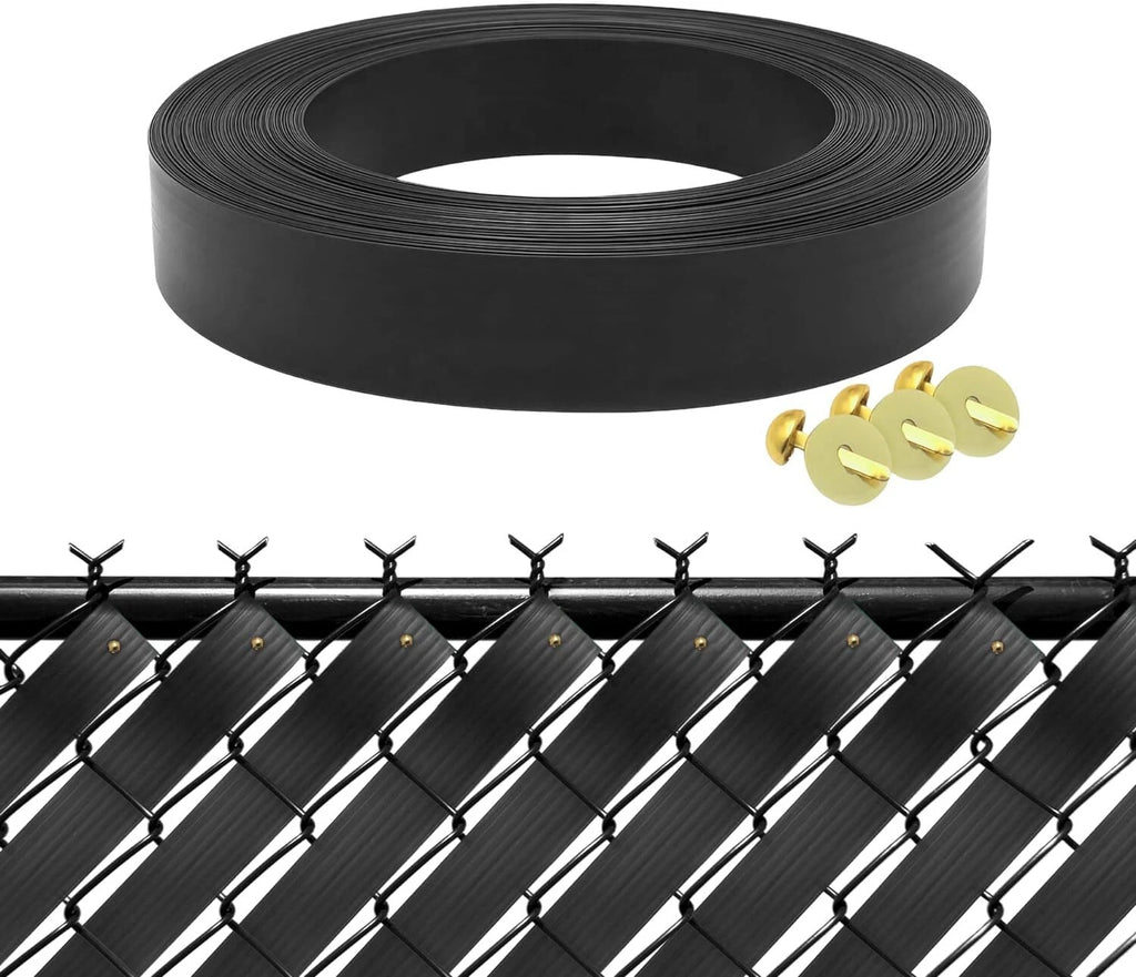 Chain Link Fence Privacy Slats Tape with Brass Fasteners, Black, 1.8" x 250'