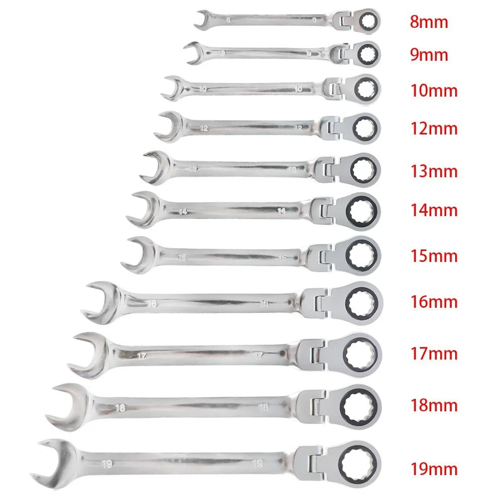 12-Pc Flexible Ratcheting Wrench Set for Metric Combination Spanner (8-19mm)