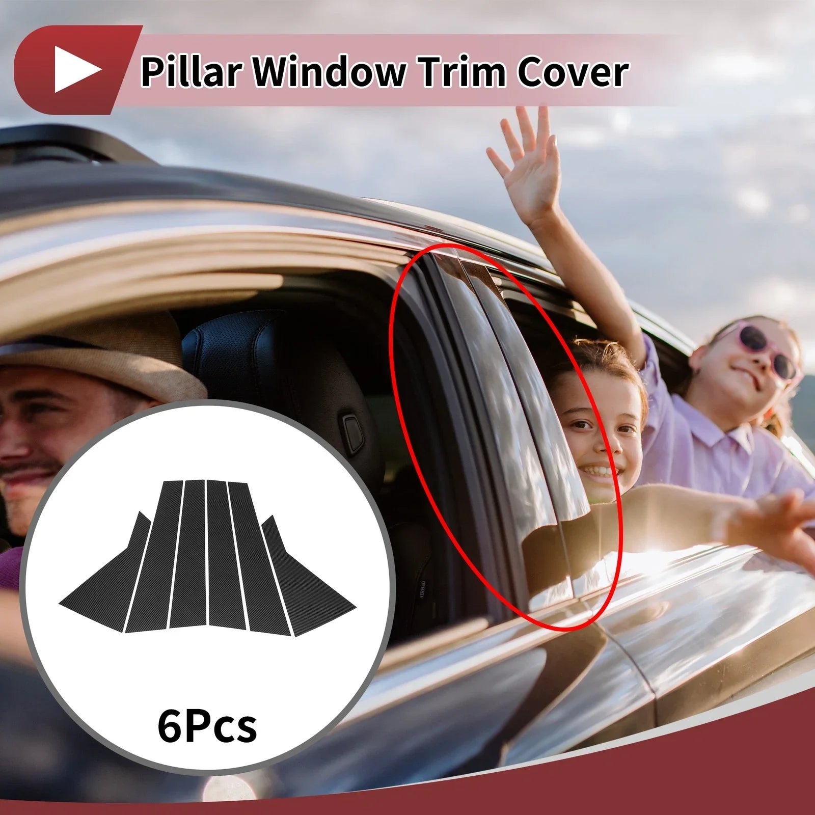 Door Pillar Window Trim for Hyundai Santa Fe Sport 2013-2018 Carbon Fiber