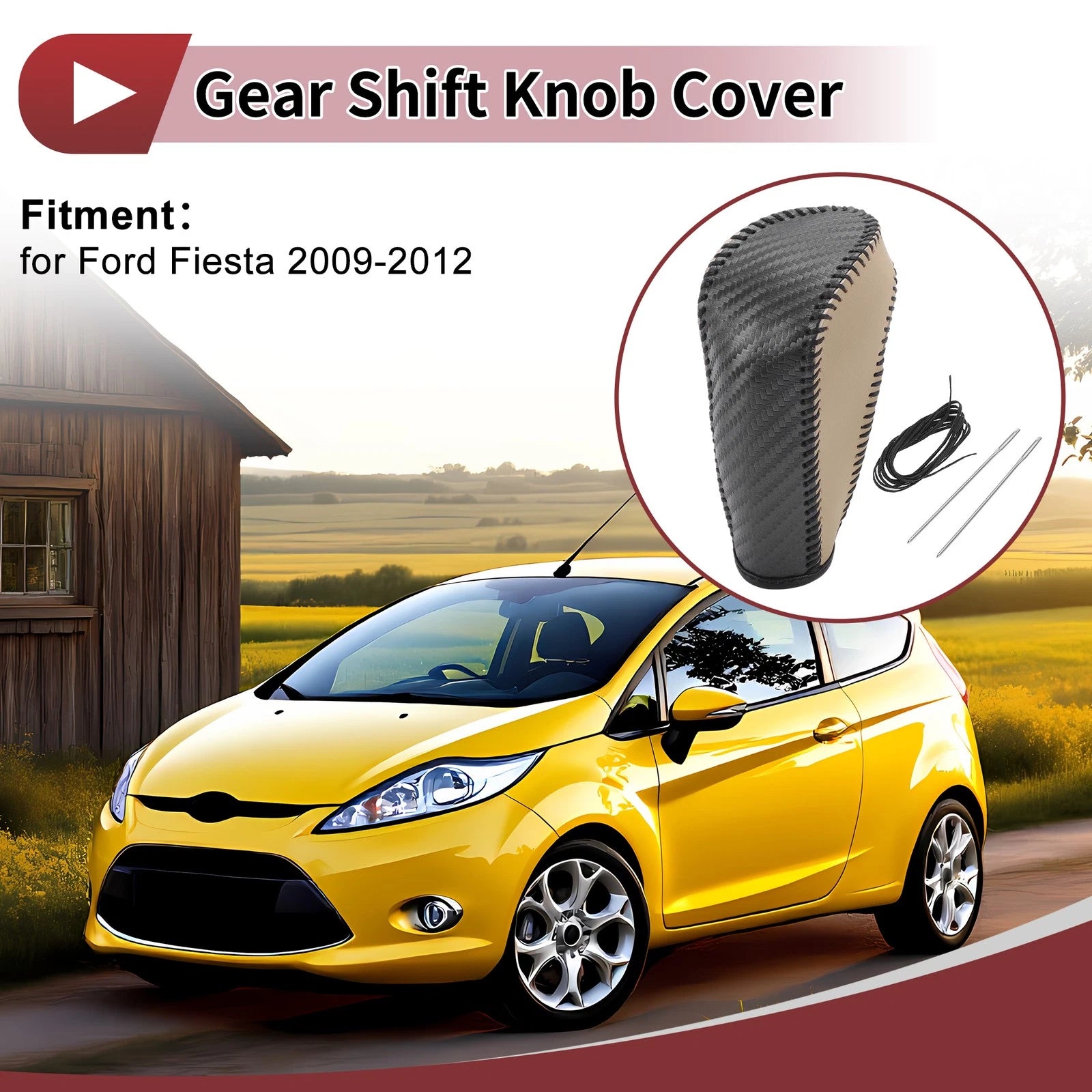 1Pc Gear Shift Knob Cover for Ford Fiesta (2009–2012) Black Beige Faux Leather