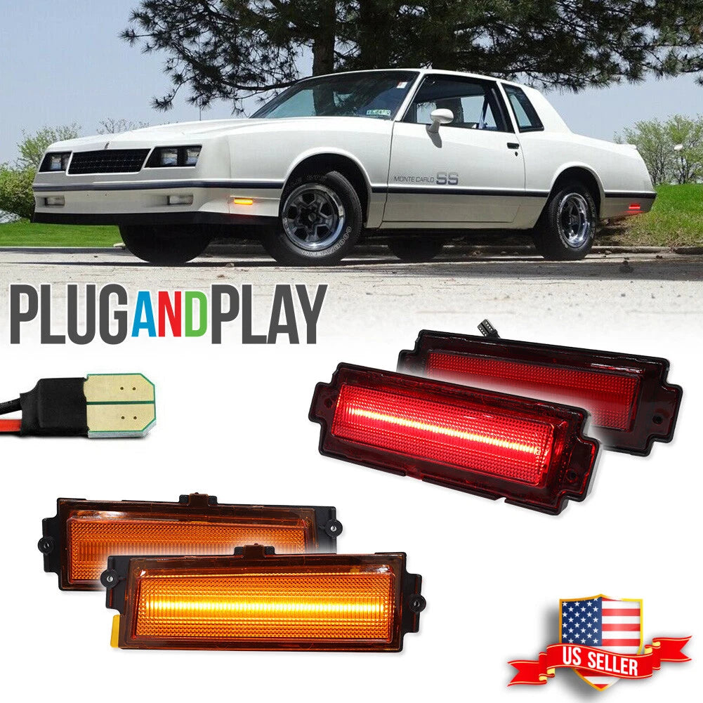 Set of 4 Amber LED Front & Red Rear Side Marker Lights for Chevy Monte Carlo SS (1981–1988)