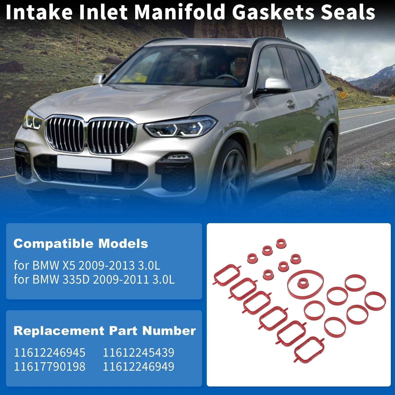 Intake Inlet Manifold 3.0L Gaskets Seals for BMW X5 (2009-2013)