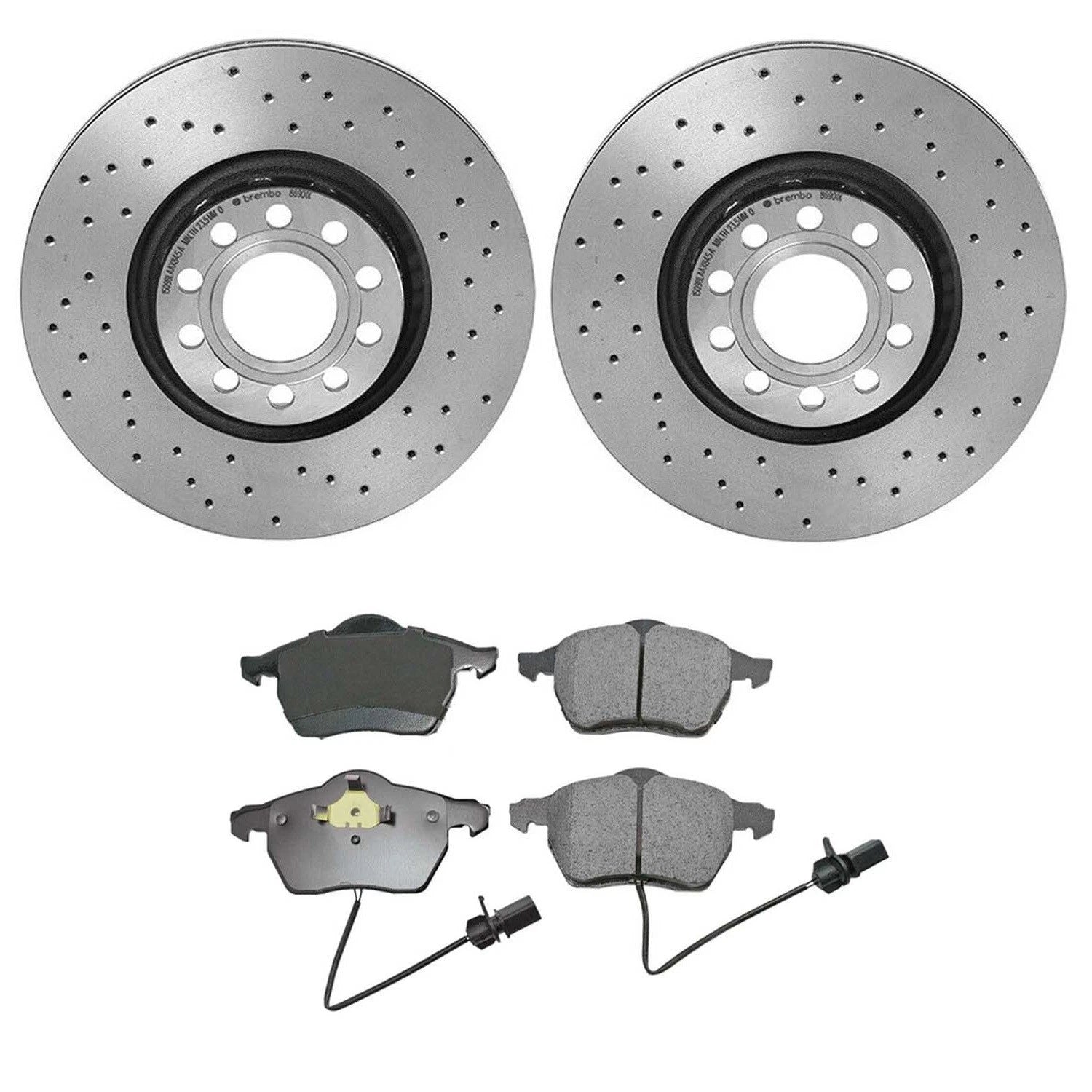Akebono Euro Front Brake Kit Set of 4 Xtra Drilled 312mm Rotors Pads for A4 Q A6 Quattro