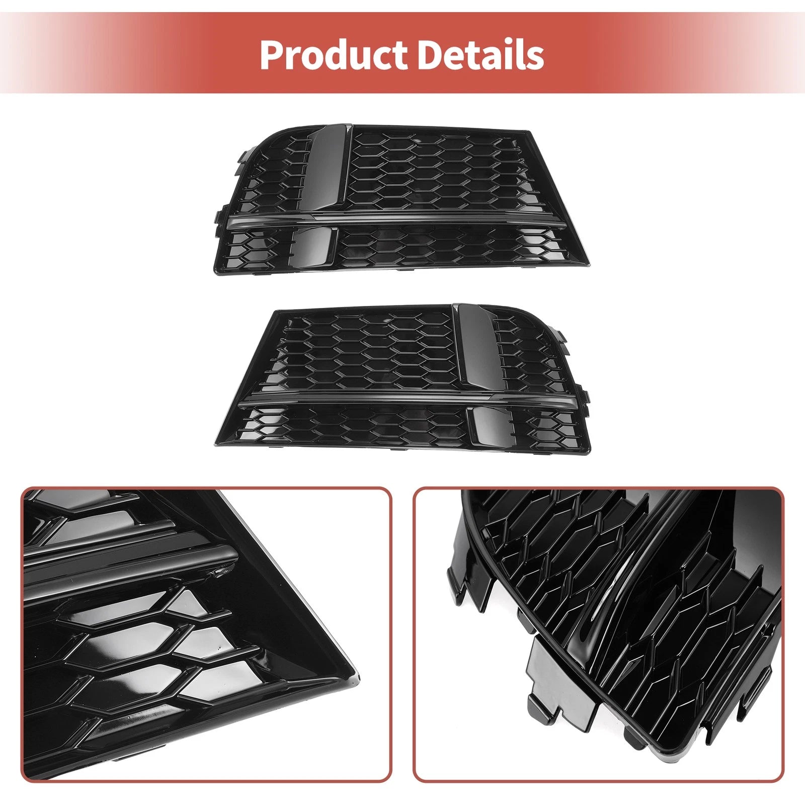 1 Pair Front Fog Light Grill for Audi A3 (2013–2020) No. 8V3807681ABESM/8V3807682NESM
