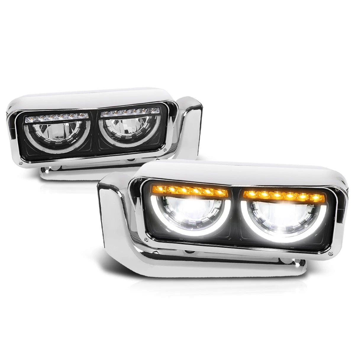 Full LED Dual U-Shape Halo DRL Headlights for Peterbilt 359 379 389 (1981–2021)