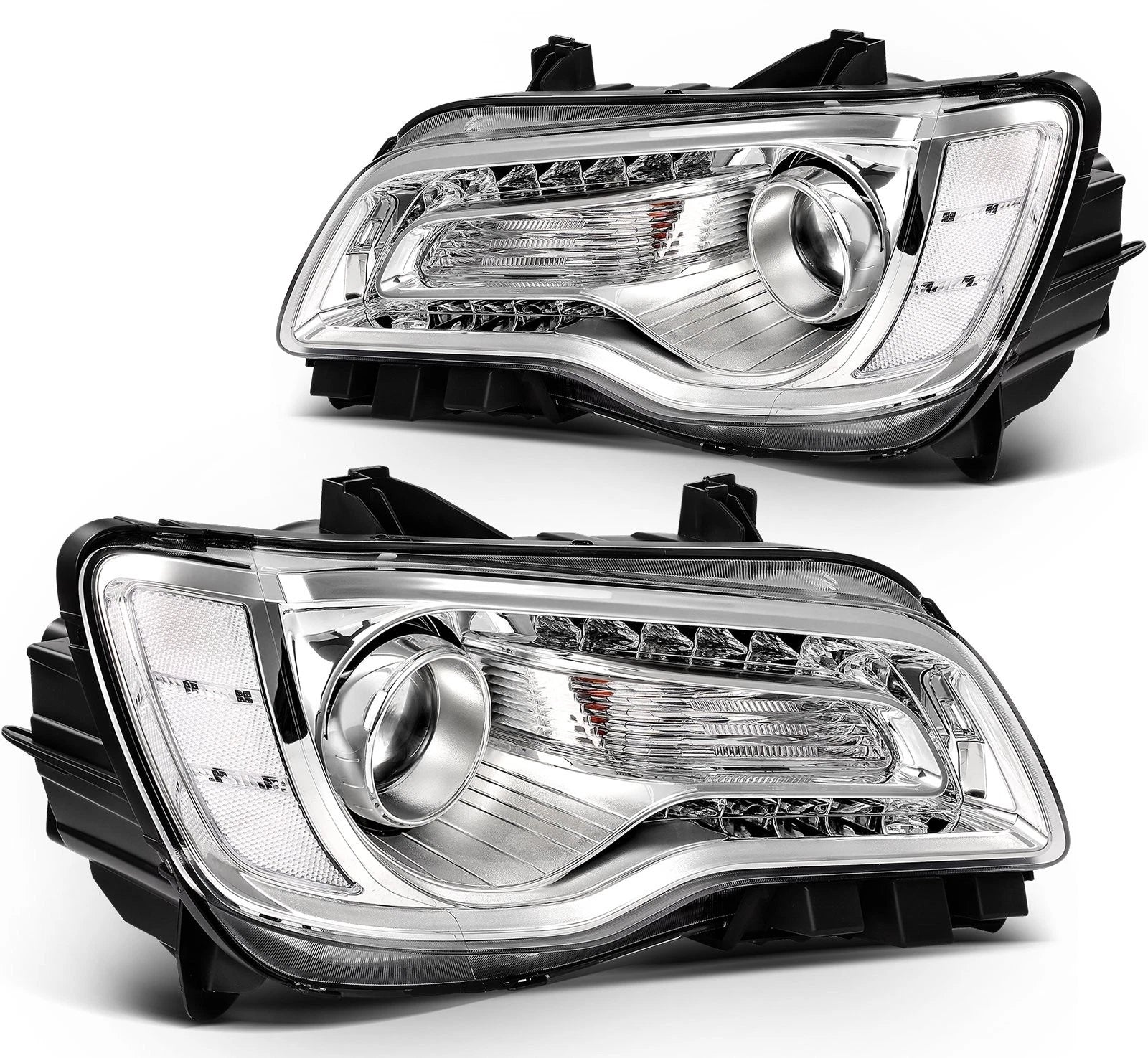 Set of 2 Chrome Halogen Headlights for Chrysler 300 (2015–2023)