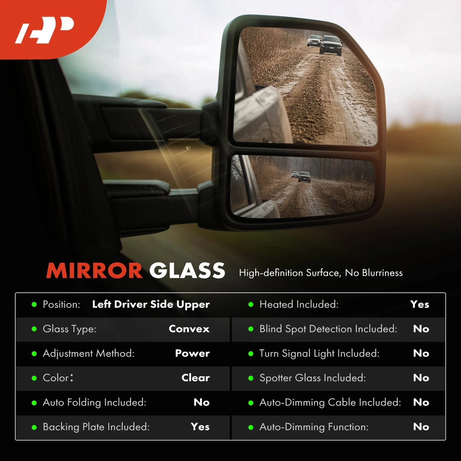 Heated Driver Upper Power Mirror Glass for Ford Transit-150 (2015-2020)
