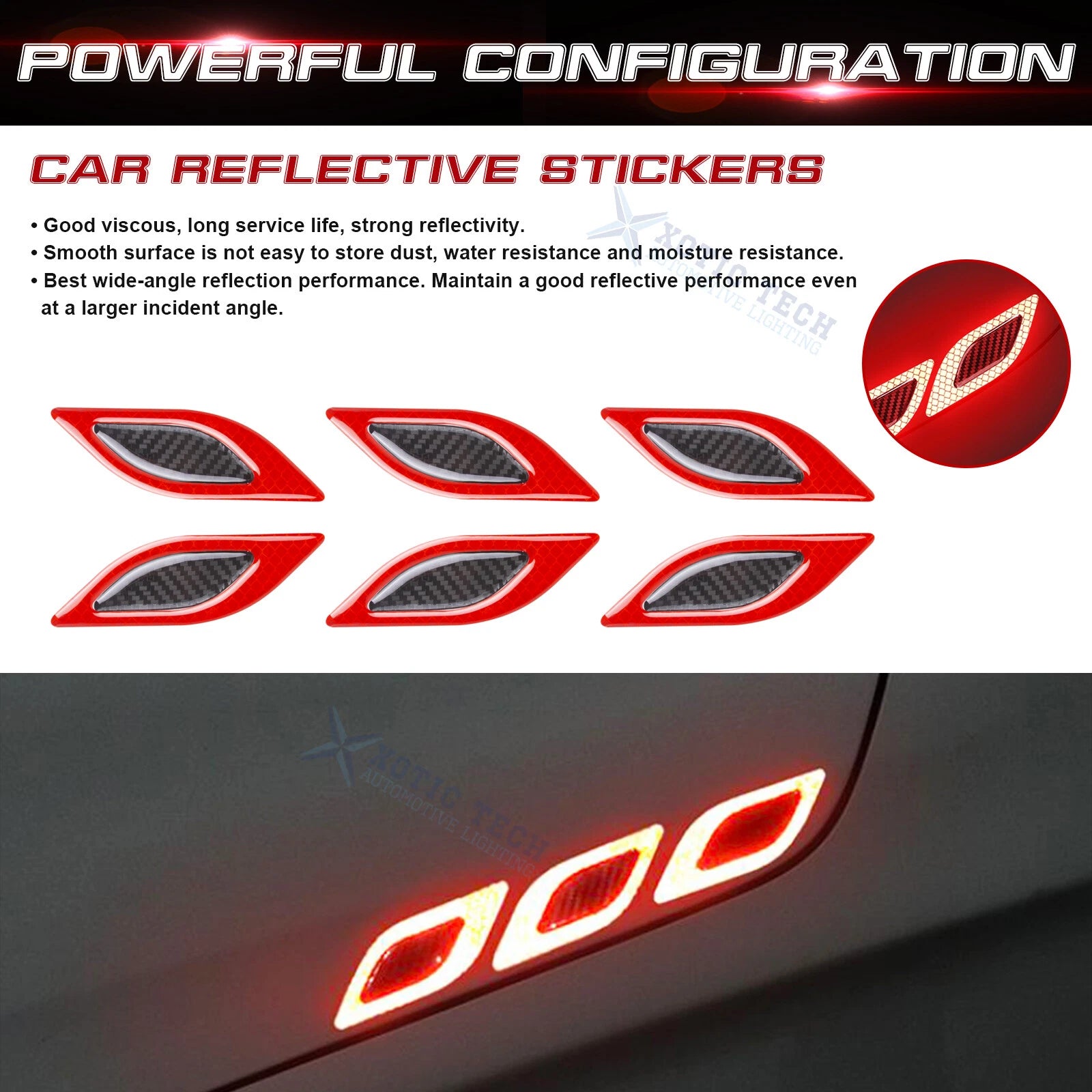 Red 3D Carbon Fiber Night Reflect Car Vent Edge Bumper Decal (---)