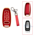 Red Full Cover Keyless Key Fob Case with Keychain for Audi (2014–2018)