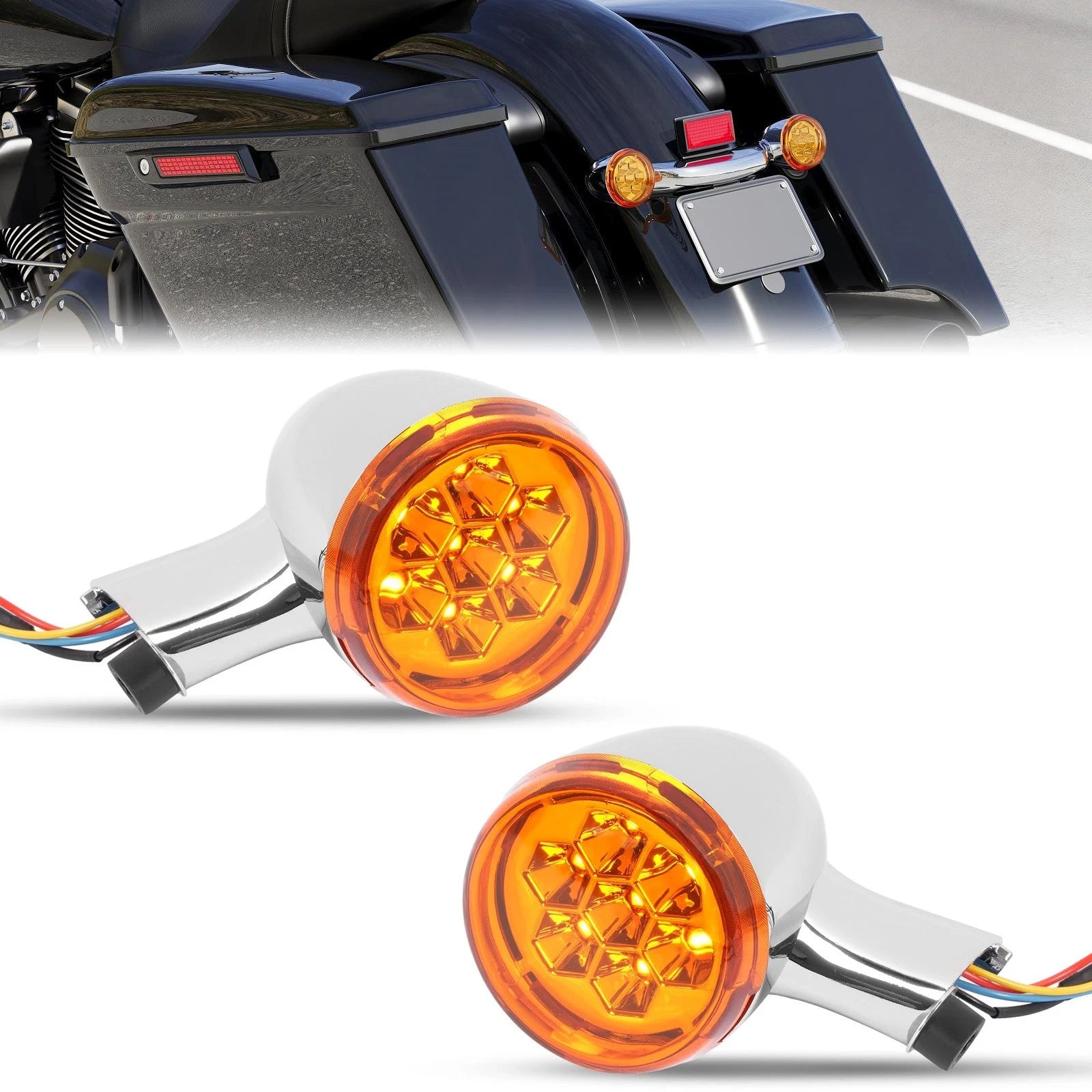 Rear LED Turn Signal Lights with Bracket for Harley Road King FLHX (1994–Up)