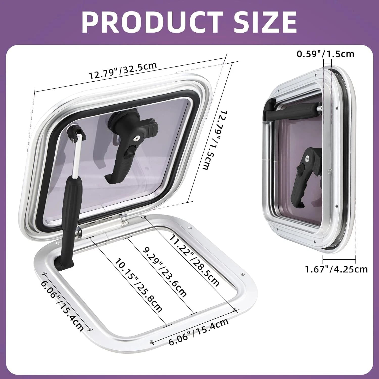 12.7" Square Anodized Aluminum Boat Deck Hatch & Lid Porthole Window