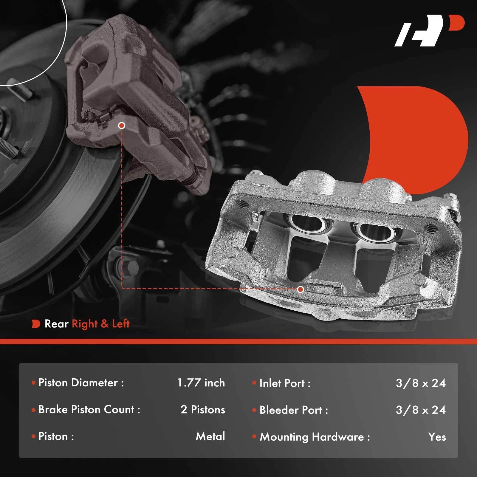 2X Rear Brake Caliper with Bracket for Ford F-250 Super Duty (2013–2022)