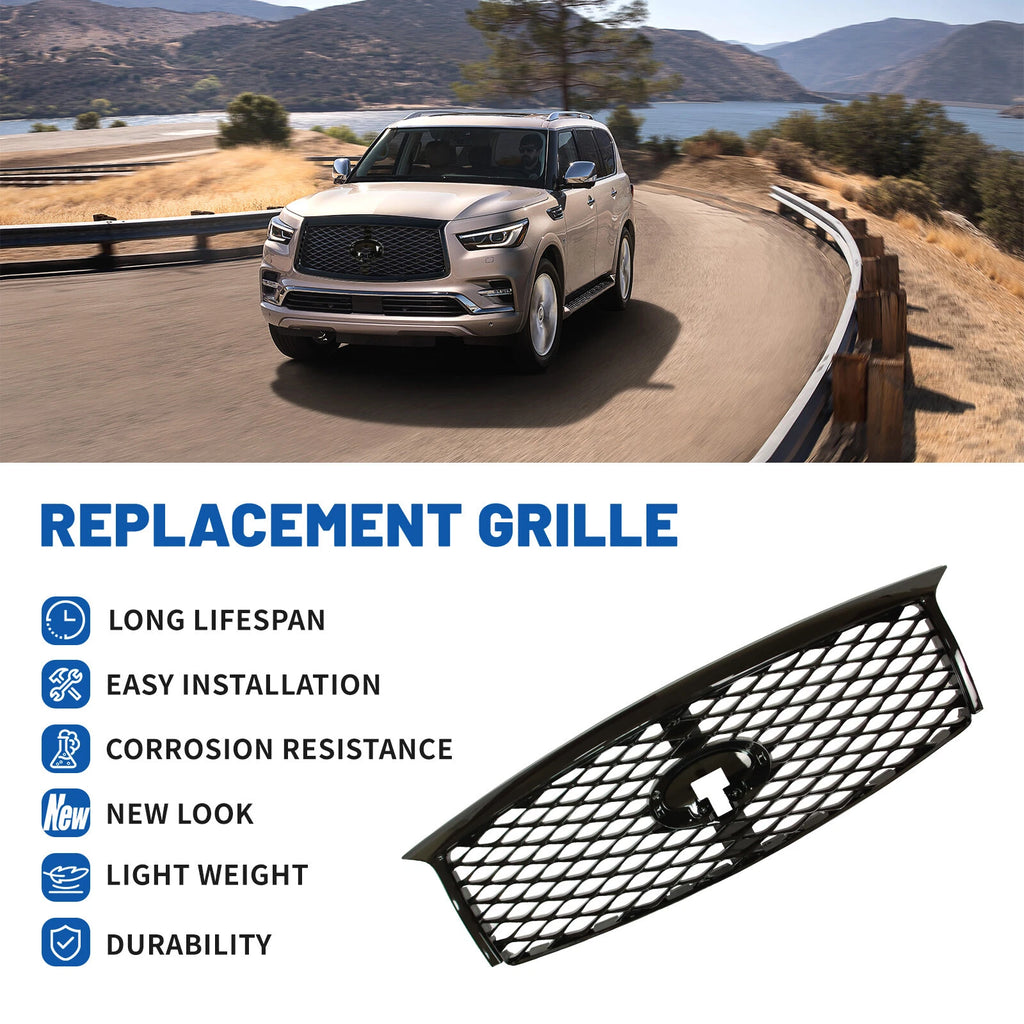 Front Bumper Grille for Infiniti QX80 (2015–2018) with Camera Hole