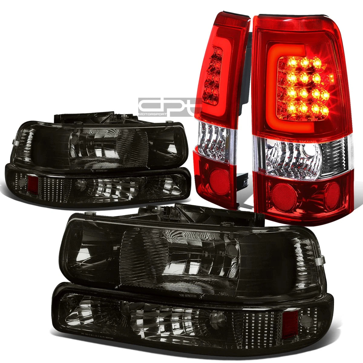Smoked Crystal Headlight + Bumper + Red 3D LED Tail Light for Silverado (1999–2002)