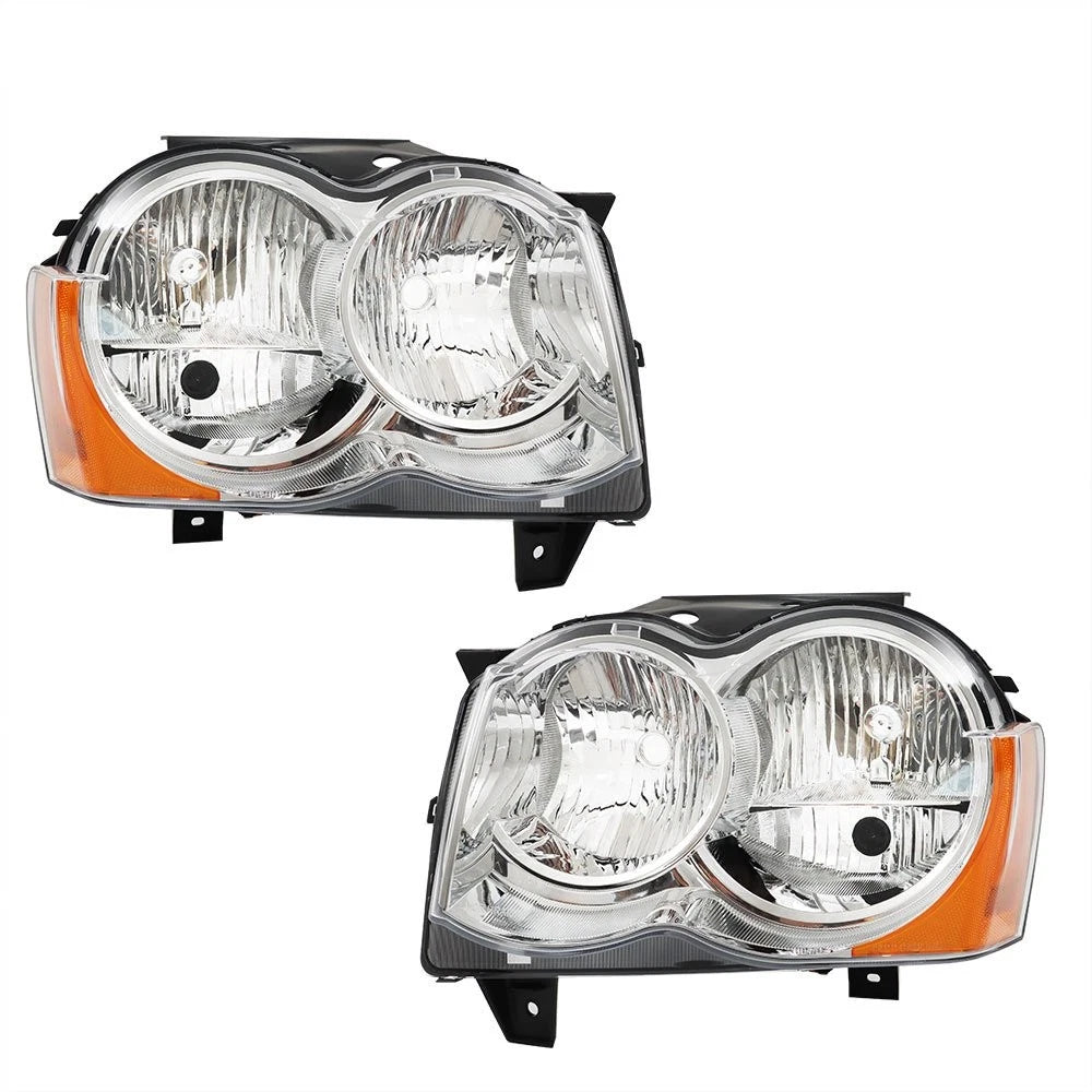 Set of 2 Chrome Headlights for Jeep Grand Cherokee (2008–2010)