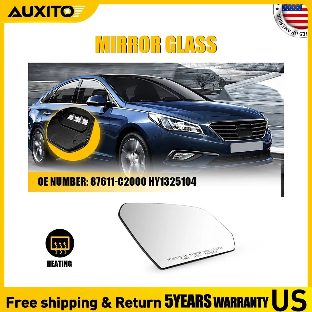Right Side Heated Mirror Glass for Hyundai Sonata (2015–2019) with Backing Plate