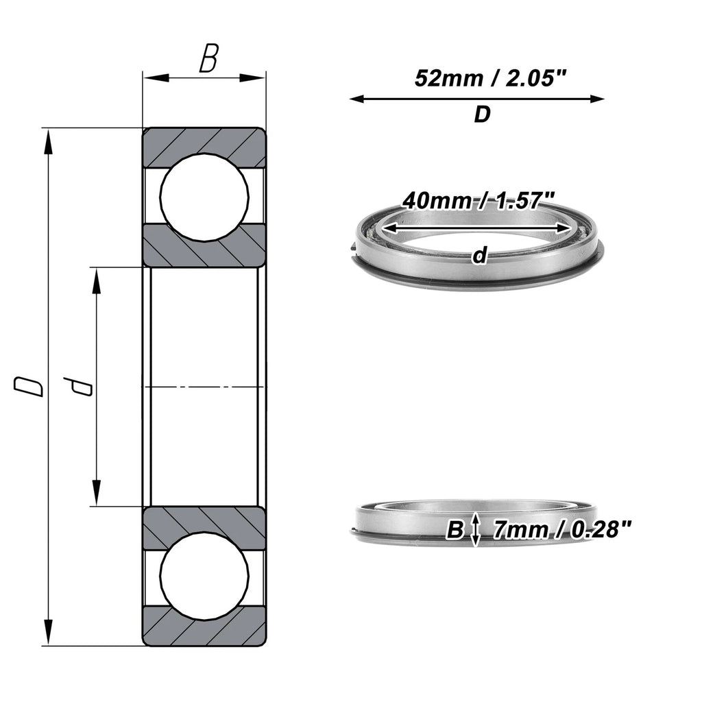 Deep Groove Ball Bearing 6808NR for Scooter Skateboard (40x52x7mm)
