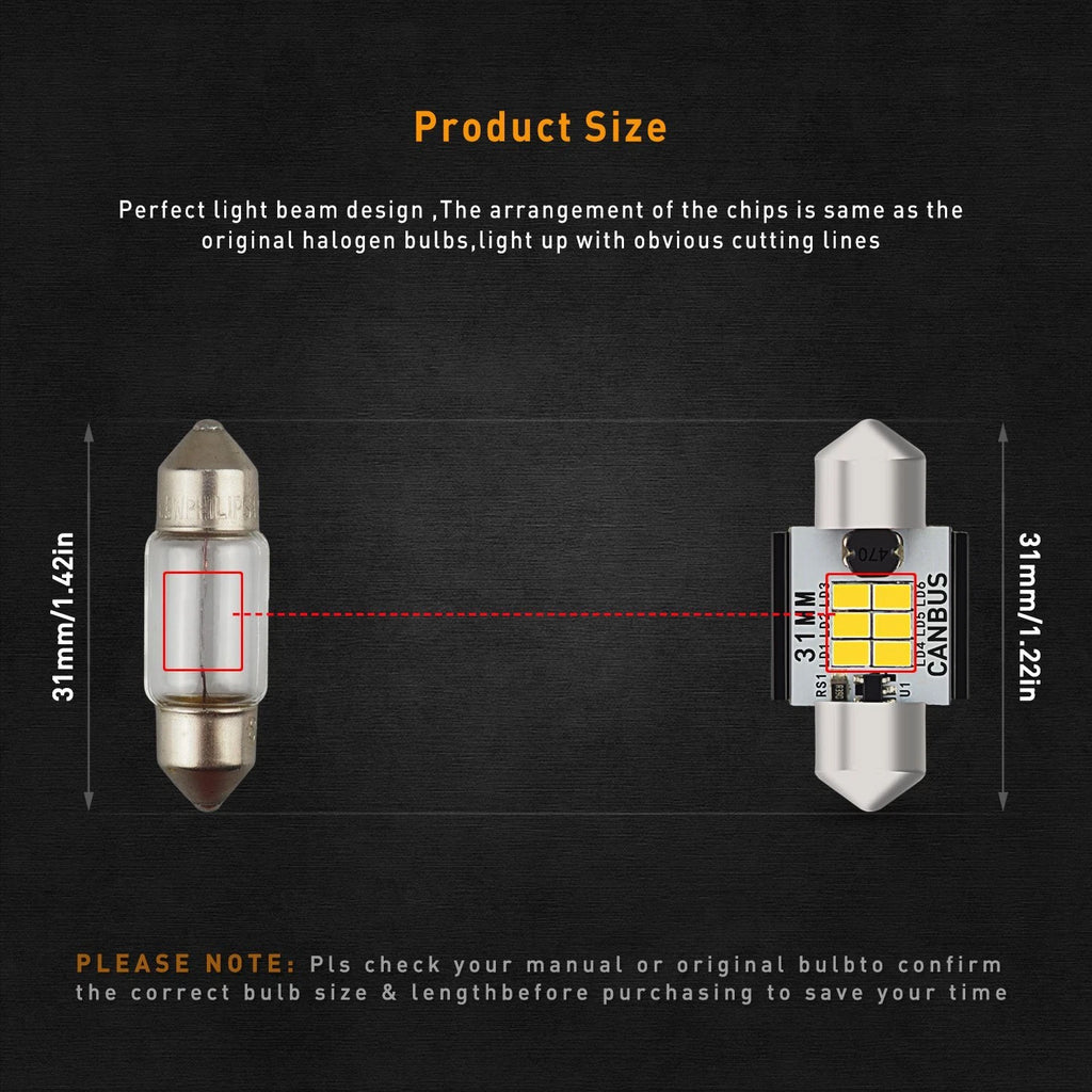 CANBUS LED Interior Dome Light Bulbs for Toyota Camry (2018–2023)
