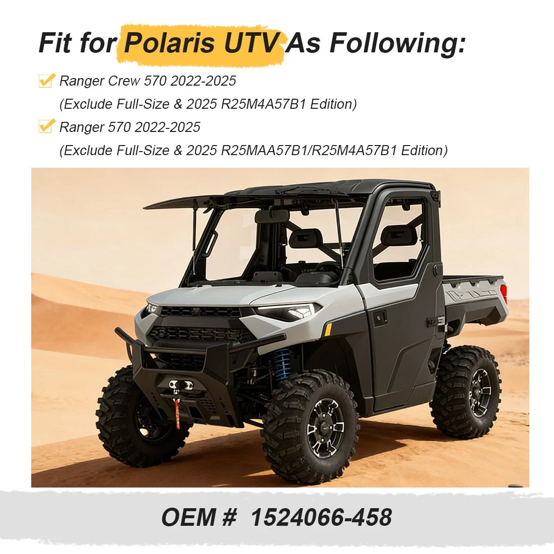 Set of 2 Rear Matte Black Rim Caps for Polaris Ranger Crew SP 570 (2022–2025) 1524066-458