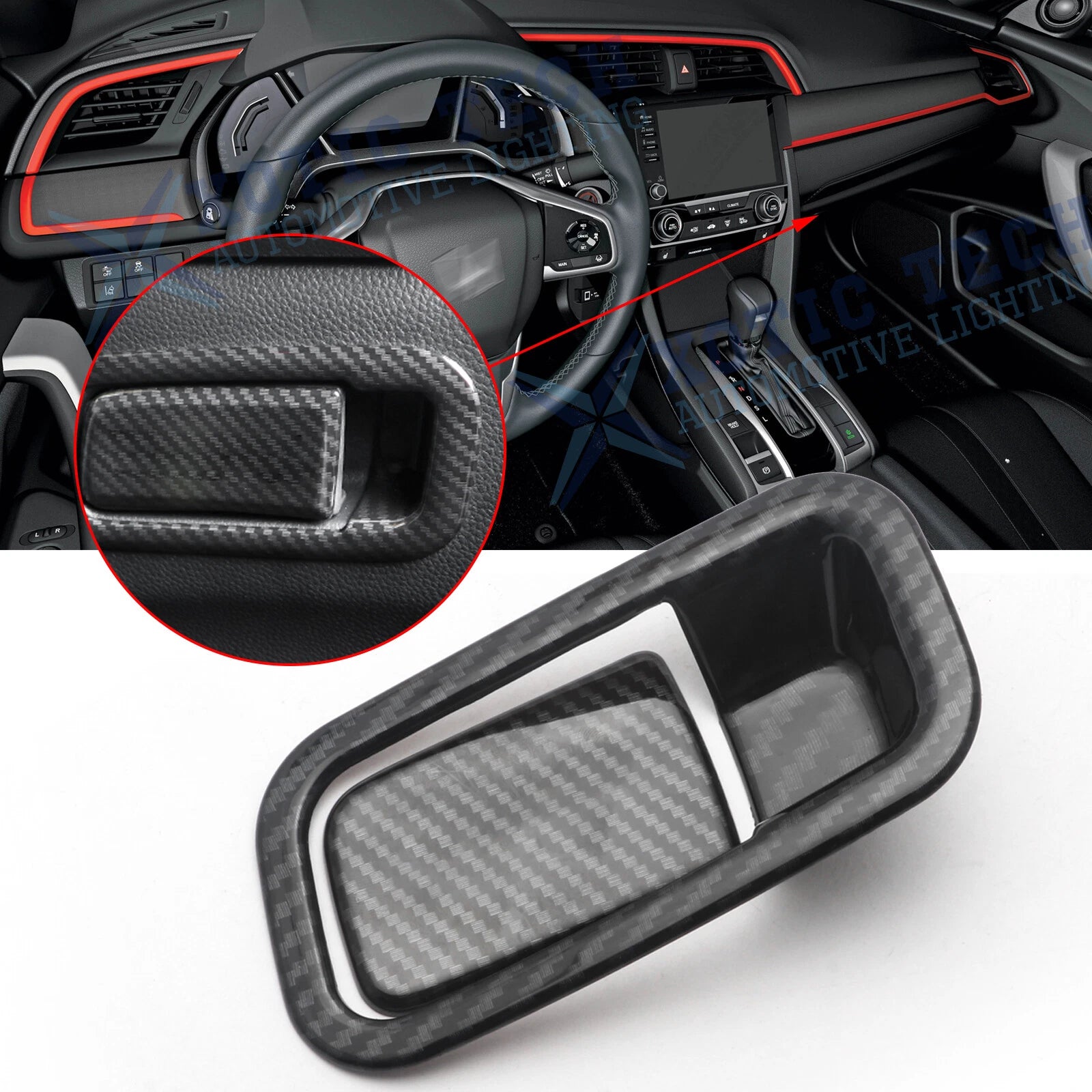 Carbon Fiber Storage Box Handle Cover Molding Trims for Honda Civic (2016–2021)