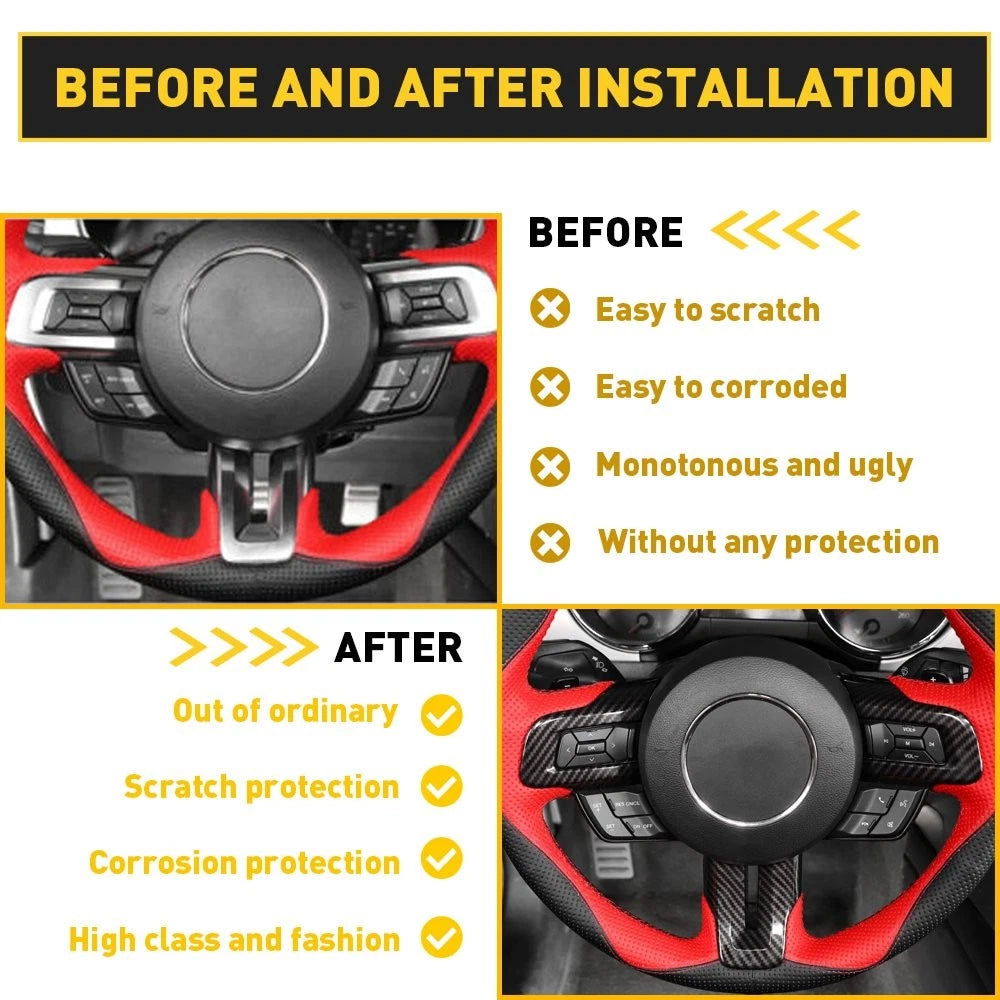 Steering Wheel Cover Trim for Ford Mustang (2015–2023) Carbon Fiber