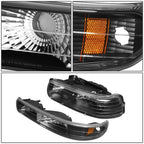 Set of 2 Black/Amber Side Headlight Bumper Lamps for Chevy Silverado (1999–2002)