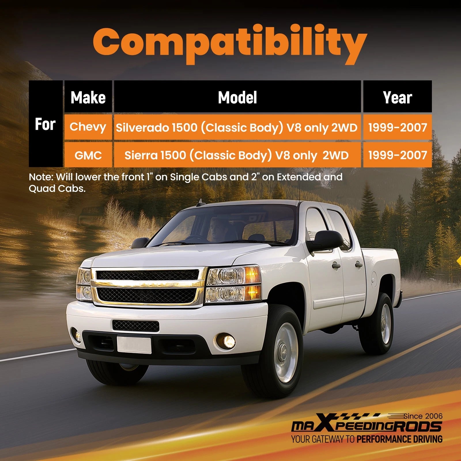 2" Front Lowering Coil Springs for Chevy Silverado GMC Sierra 1500 (1999–2007)