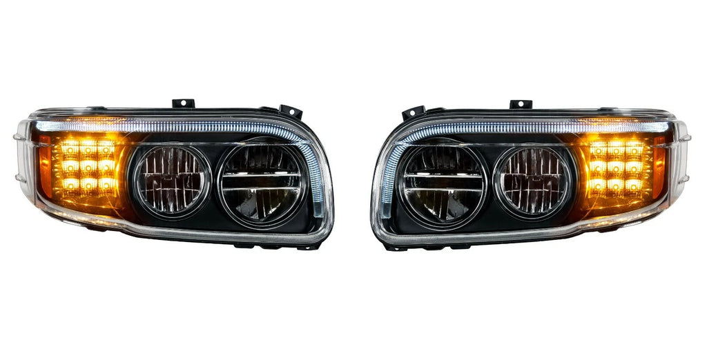 Premium Blackout LED Headlights w LED DRL Turn for Peterbilt 388 389 (2015–2025)