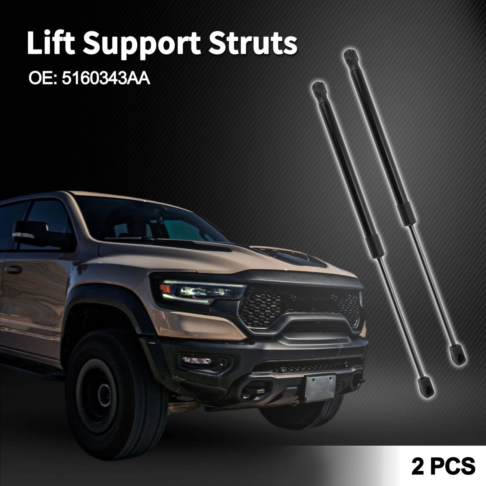 2X Front Hood Lift Supports Struts No. 5160343AA for Dodge Ram 1500 