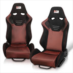 2X Reclinable Racing Bucket Seat with Sliders for Universal Fit (Mesh, Red Stitching)