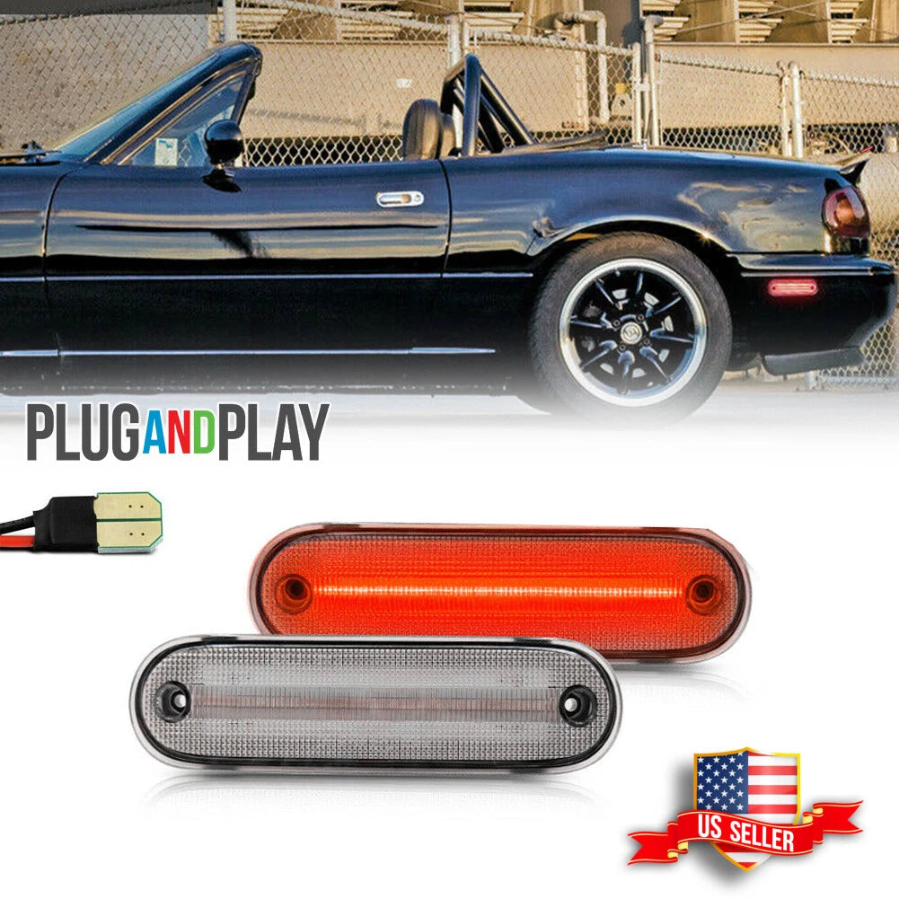 2X Clear Lens Red LED Rear Side Marker Lights for Mazda MX-5 Miata (1990–2005)
