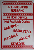 Man Cave Sign for All American Husband Dad Baseball Football (24 hrs)