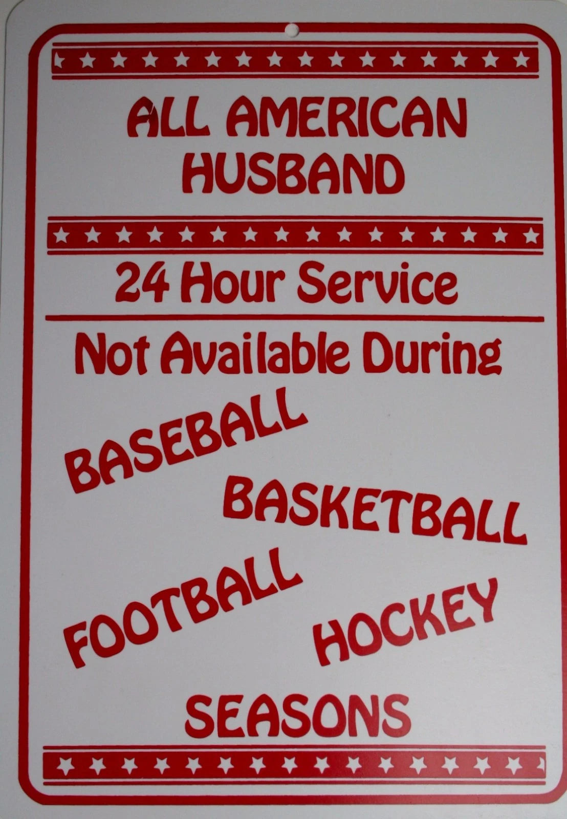 Man Cave Sign for All American Husband Dad Baseball Football (24 hrs)