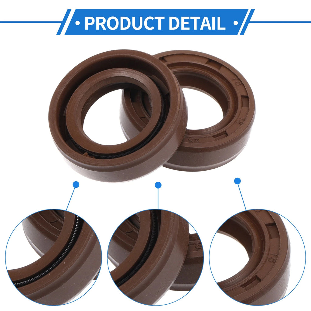 Set of 2 Oil Seal Rotary Shaft Seal FKM Rubber 15x25x7mm