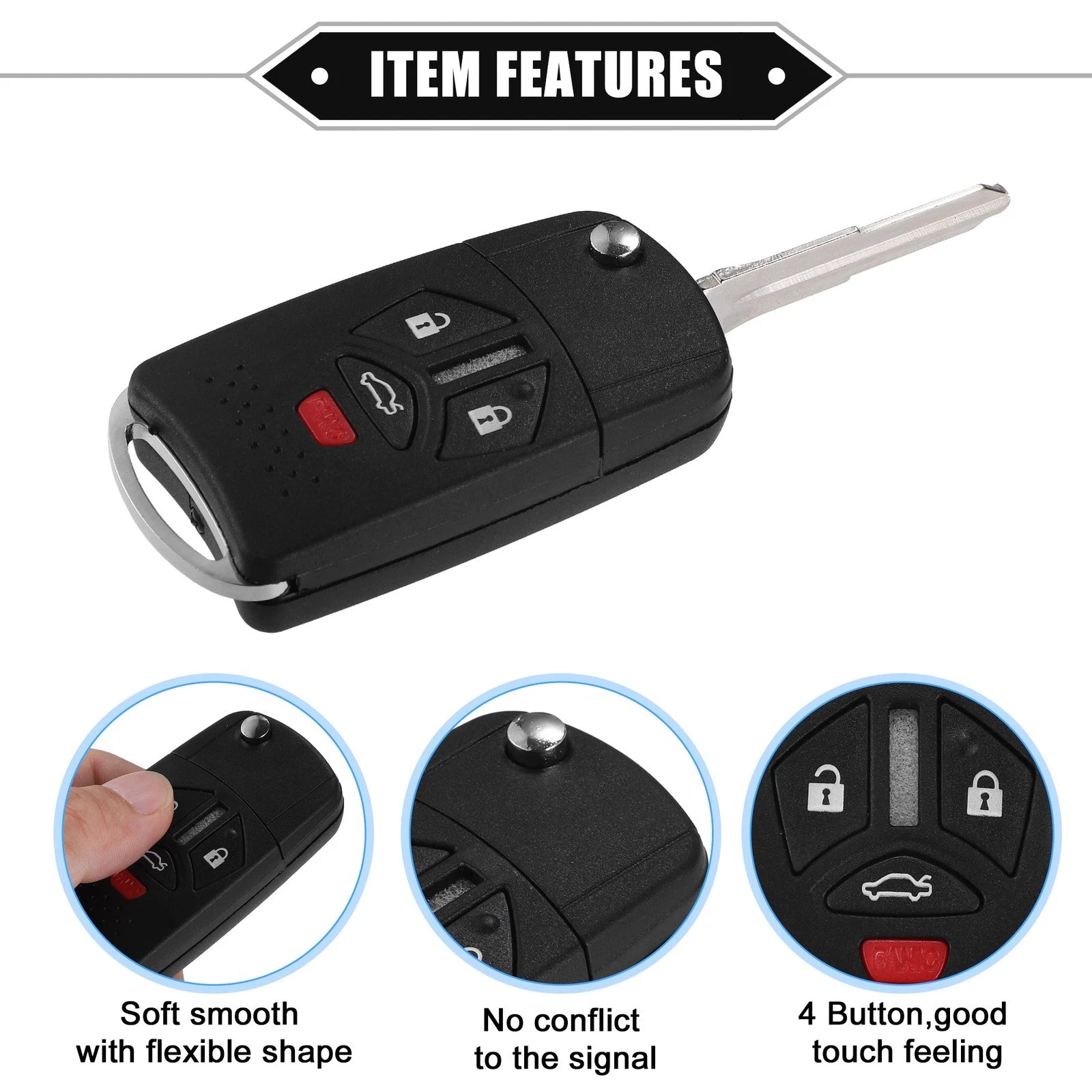 Set of 4 Keyless Entry Remote Key Covers for Mitsubishi (No Chip)