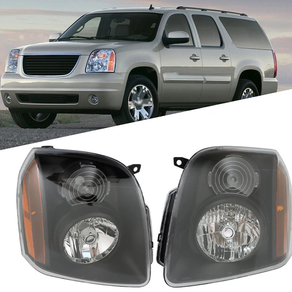 Headlight Assembly for GMC Yukon XL (2007–2014) Halogen Black Clear