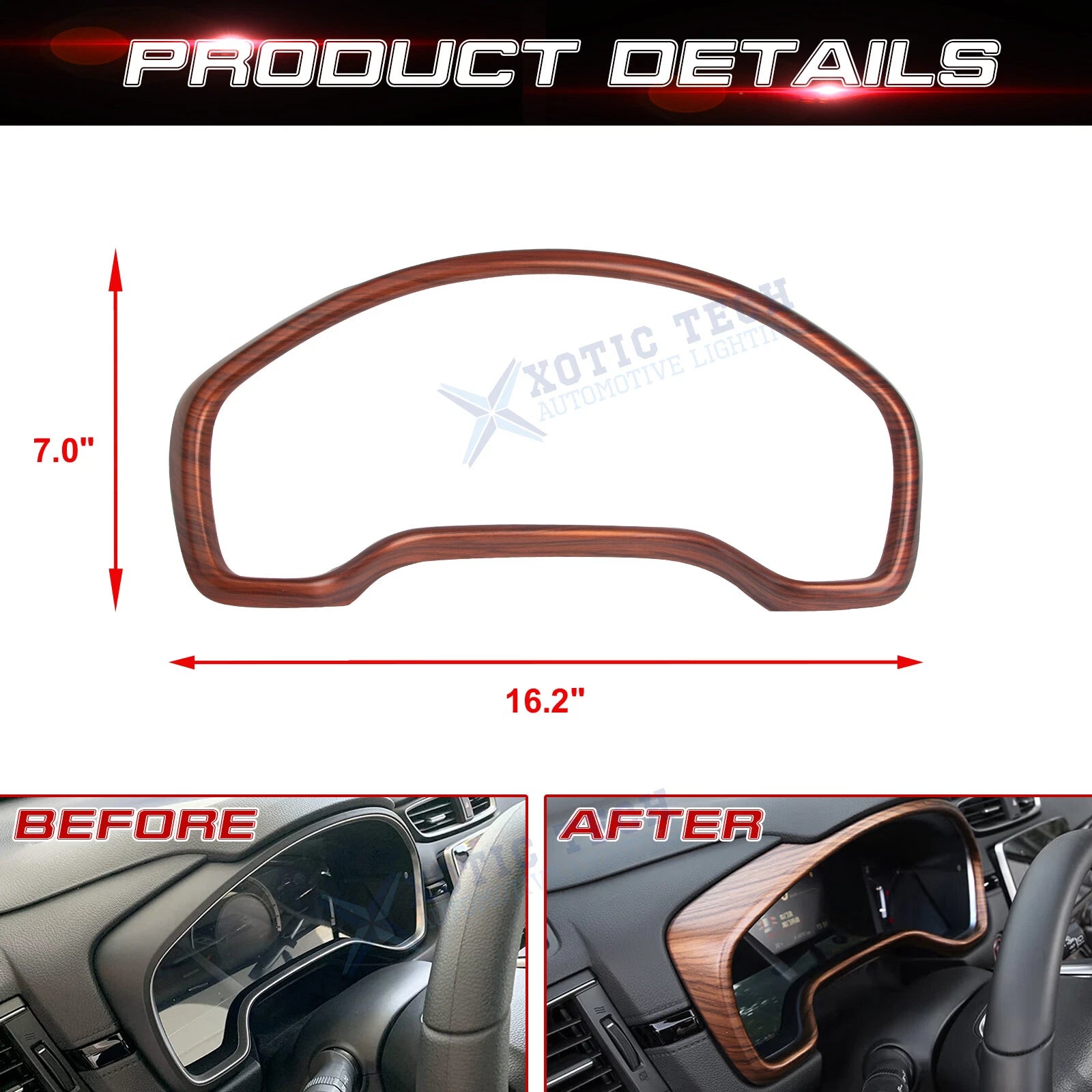 Peach Wood Grain Dashboard Instrument Frame Cover Trim for Honda CR-V (2017-2022)