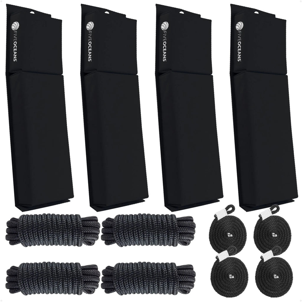 4-Pack Black Flat Boat Fender Kit 24" x 6-7/8" x 2-1/2"