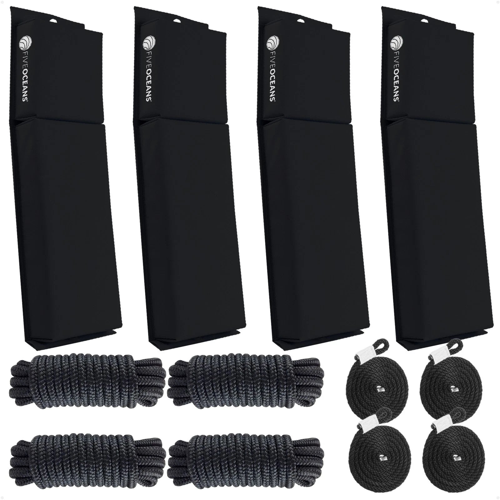 4-Pack Black Flat Boat Fender Kit 24" x 6-7/8" x 2-1/2"