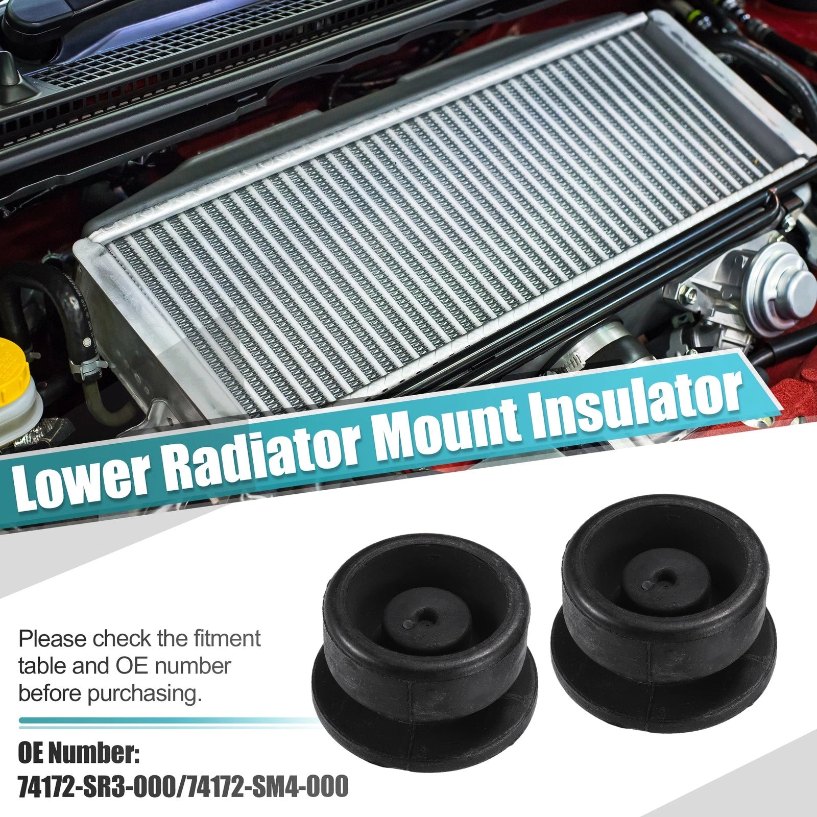 2X Lower Radiator Mount Insulator No. 74172-SR3-000 for Honda Accord (1996–1998)