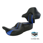 Black Blue Driver Passenger Gel Seat Backrest for Harley Road Glide (14-23)