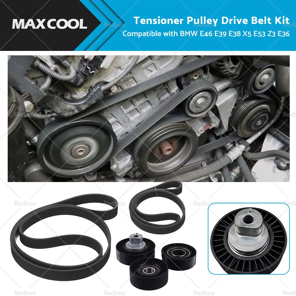 Belt Tensioner Pulley Drive Belt Kit for BMW E46 E39 E38 X5 E53 Z3 E36 (1998–2006)