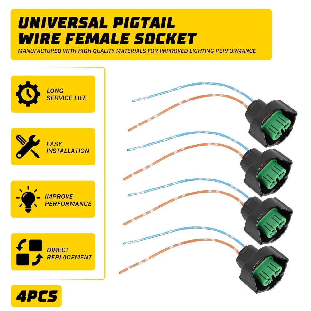 Set of 4 Headlight Low Beam Bulb Plug Wire Pigtail Harness H11 H9 for
