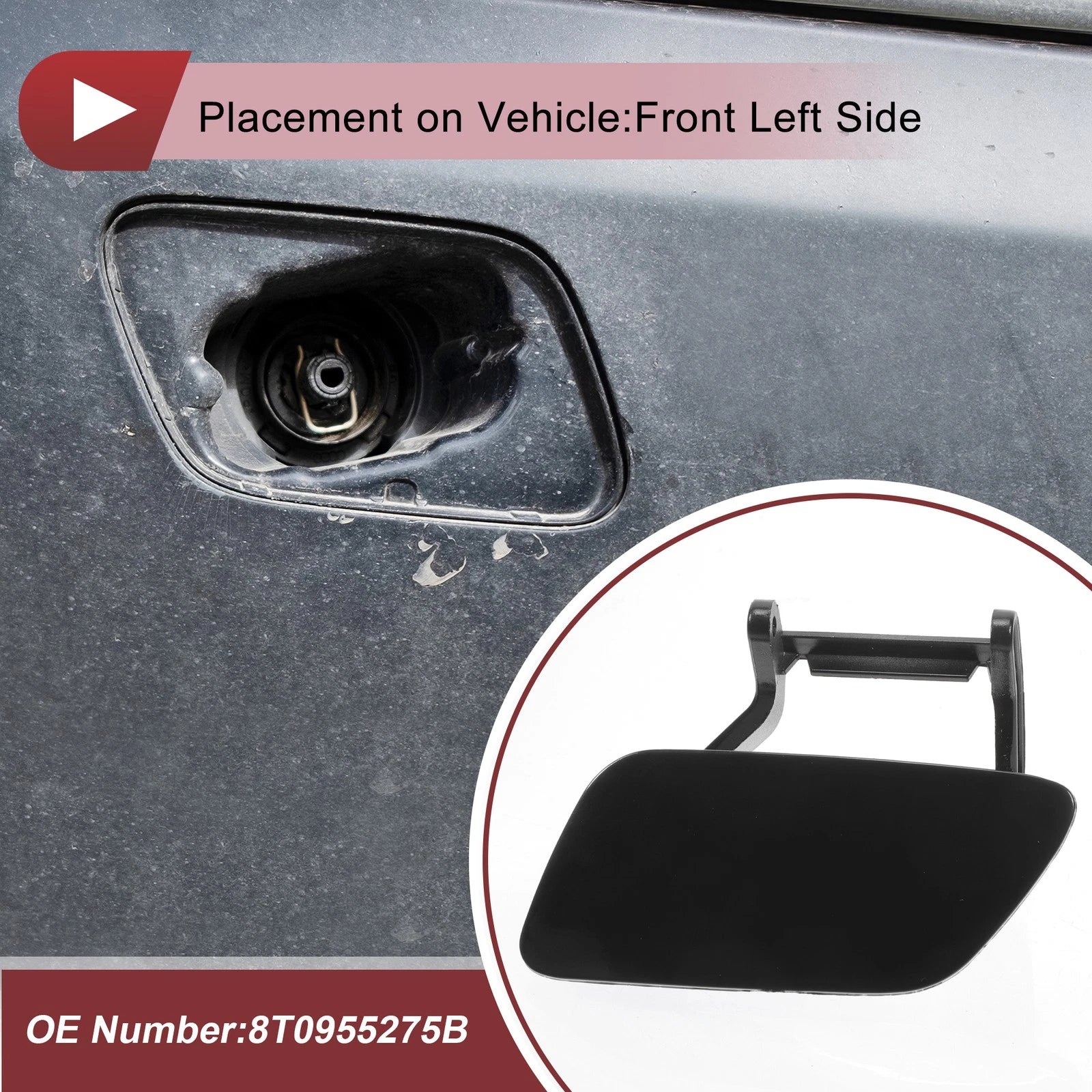 Front Left Washer Nozzle Cover Cap No. 8T0955275B for Audi A5 (2012–2017) Black
