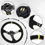 345mm Deep Dish Racing Suede Steering Wheel with Quick Release Adapter