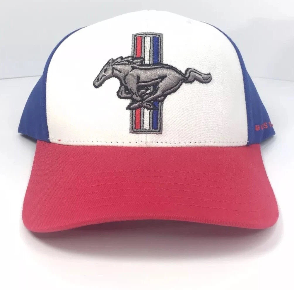 Ford Mustang Hat Cap Red White Blue Tri Bar Pony Emblem for 2005–2014