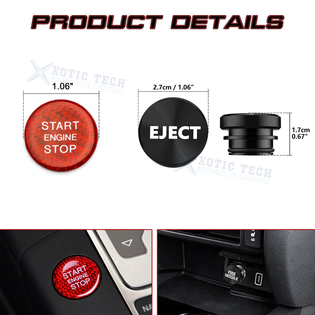 Red Carbon Engine + Black Cigarette Lighter Eject Button Trim for Audi A4 S4 RS4 (2009-2016)