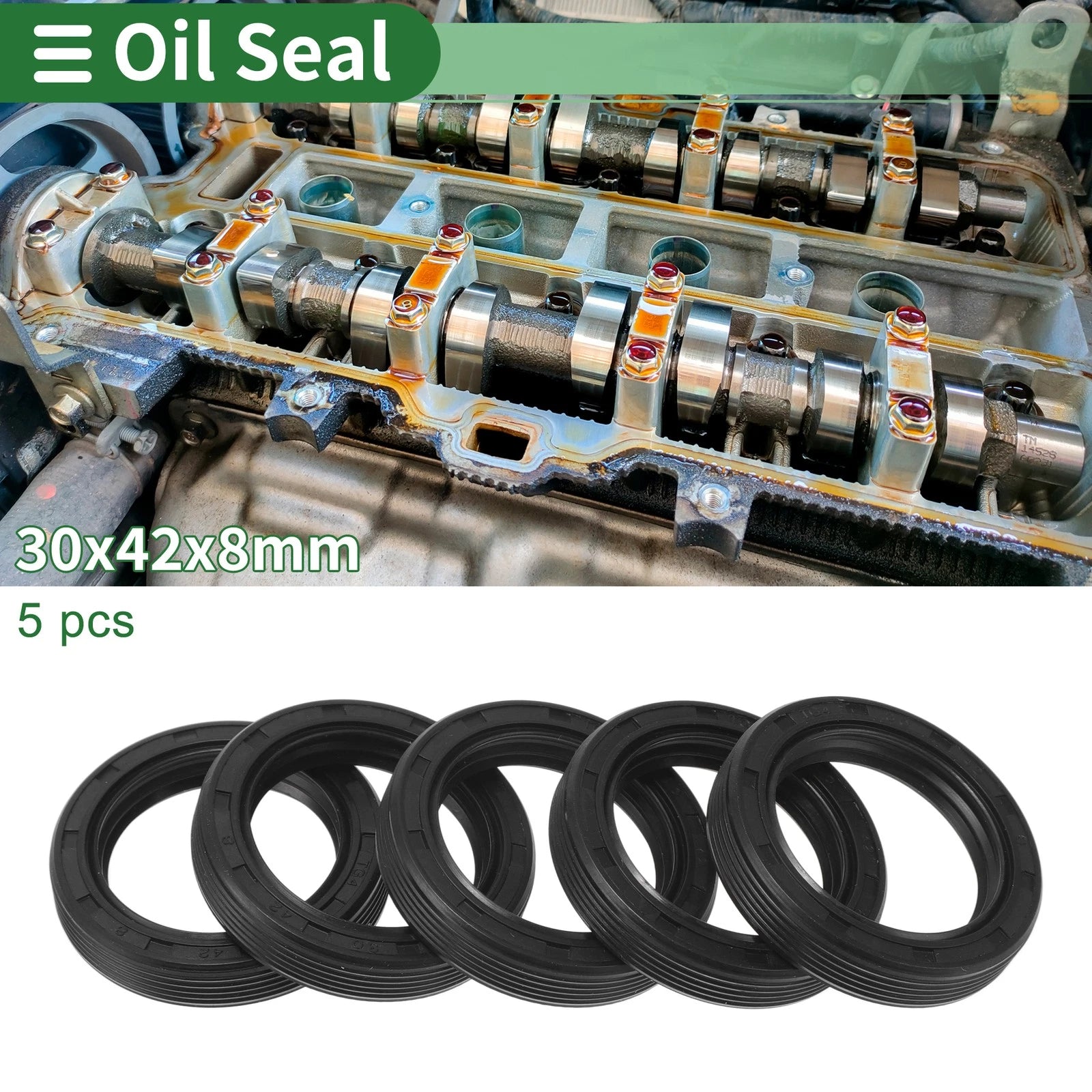 Set of 5 Oil Seal TG4 Lip Seal Ring NBR Rubber 30x42x8mm